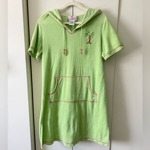 Vintage Y2K Beach Coverup Quacker Factory Terrycloth Pool Dress Palm Tree Beads